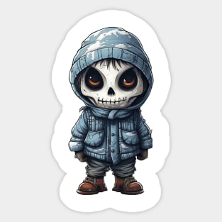 A figure of a ghastly boy in a halloween mask ! snow ! Sticker